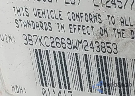 1998 Dodge Ram 2500 St from USA, damaged, VIN 3B7KC2669WM243853